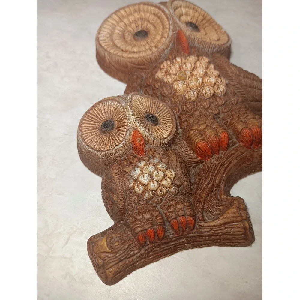 MCM Owl Foam Craft Family Perched 1981 Mid Century KITSCHY Wall Hanging